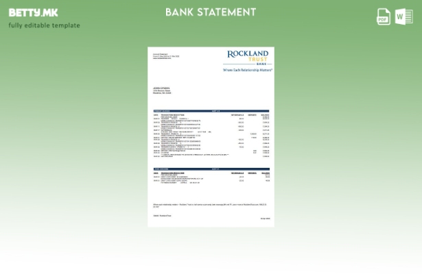 модерен стил САД Масачусетс Rockland Trust шаблон за извод од банка